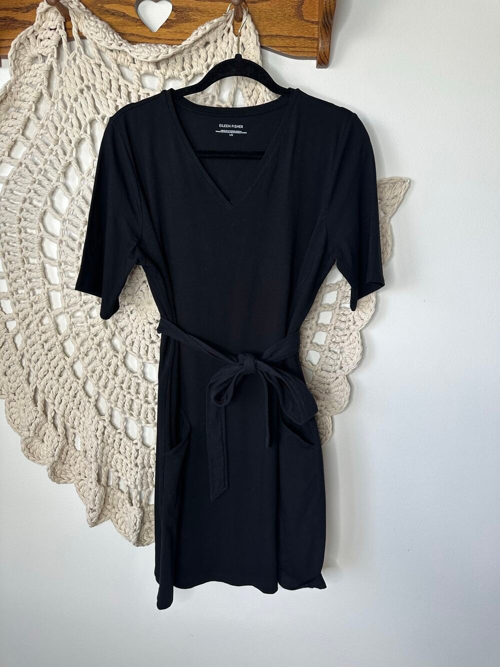 Eileen Fisher Cotton Blend Black T-Shirt Dress Size Large
